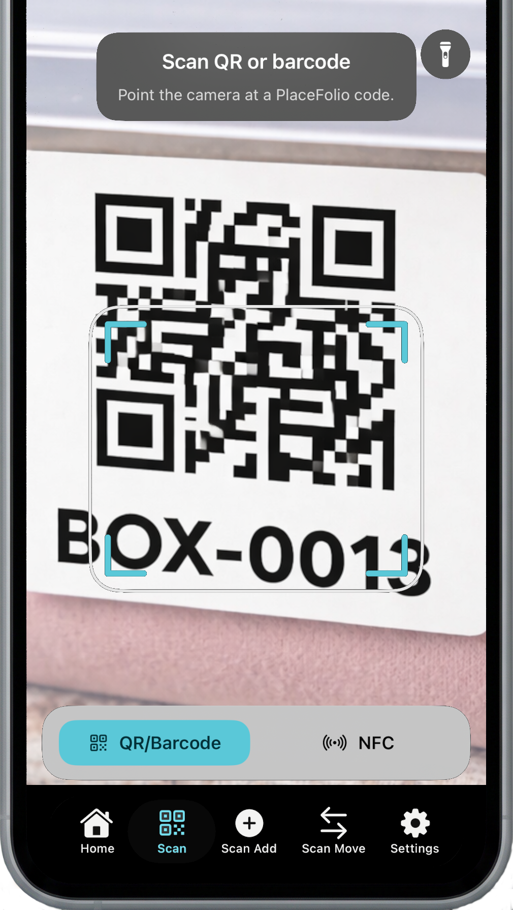 Placefolio iOS QR scanning screen